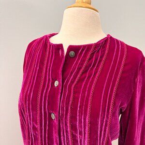 NWT Cindy Bai Velvet Velour Button Down Top, Magenta Pink Sz S